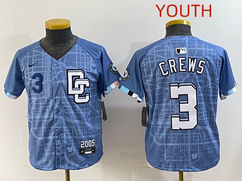 Youth 2025 Washington Nationals #3 Crews Blue Joint Name Nike MLB Jersey style 2->youth mlb jersey->Youth Jersey